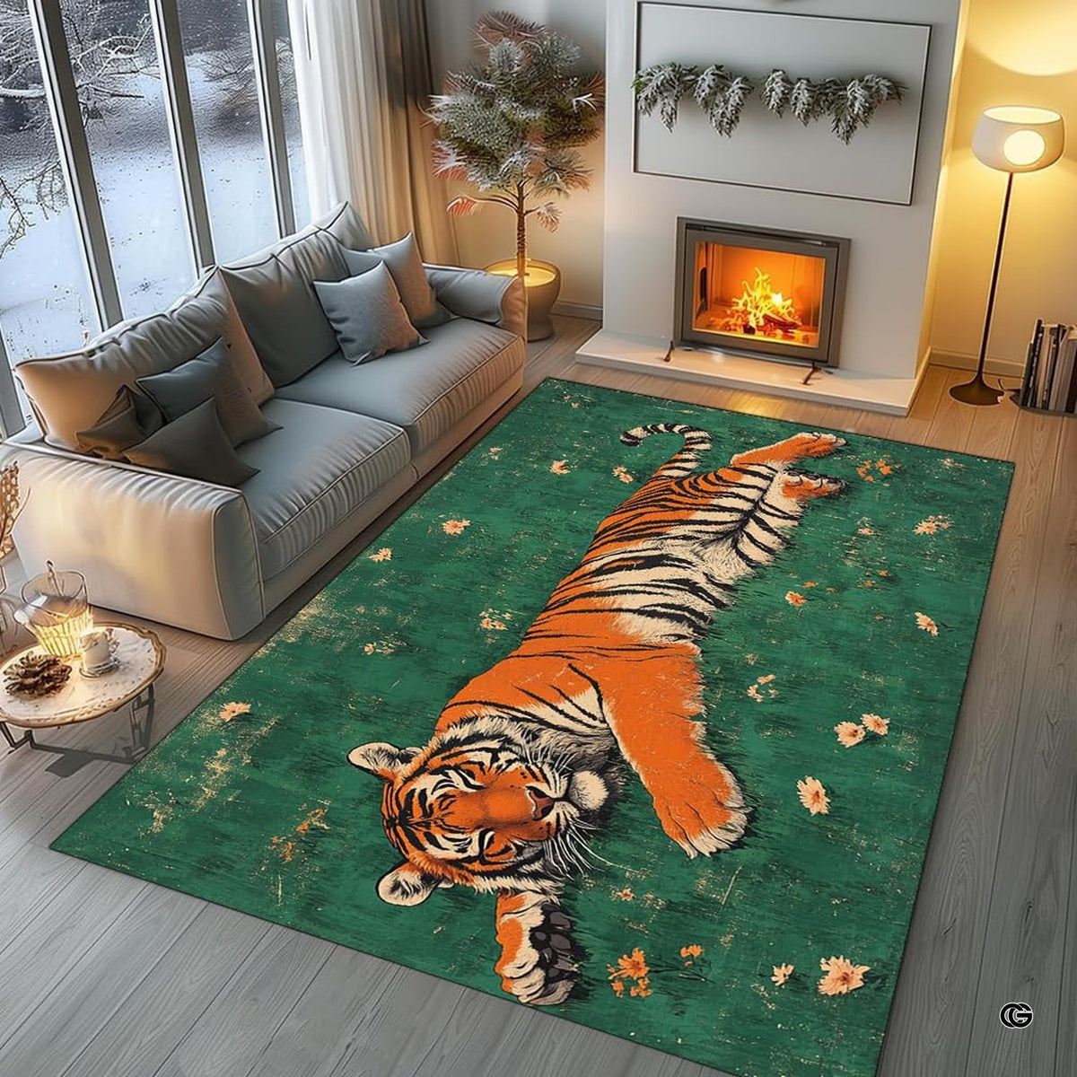 Dimensions and sizing chart for resting tiger meadow green grass area rug - image 2 of 9