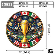 Custom Soccer Round Rug with Championship Trophy and World Flags - D7