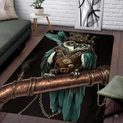Steampunk area rug displayed in a living room setting with rich teal and bronze artwork. - thumbnail image 3 of 8