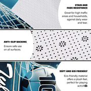 Anti-slip dot backing and clean hemmed edge stitching on soccer goal net rug - thumbnail image 4 of 8