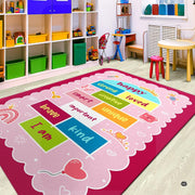 Overhead perspective of the princess decorative accent area rug with butterfly, rainbow, and heart doodles. - thumbnail image 5 of 9