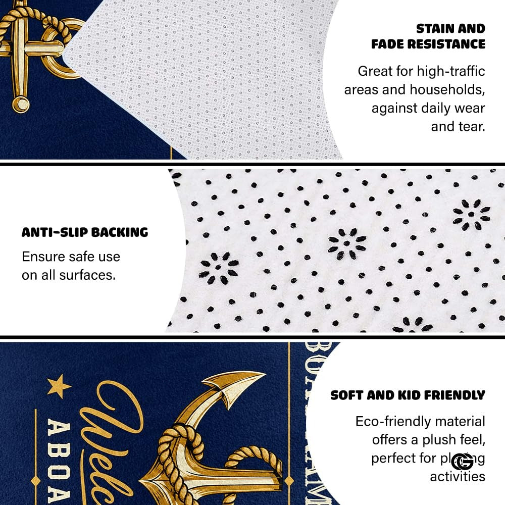 Custom Boat Rug, Personalized Welcome Aboard Mat with Boat Name, Nautical Area Rug for Deck, Entryway or Floor, Anchor Marine Decor, Boating Gift (Boat Rug 02)