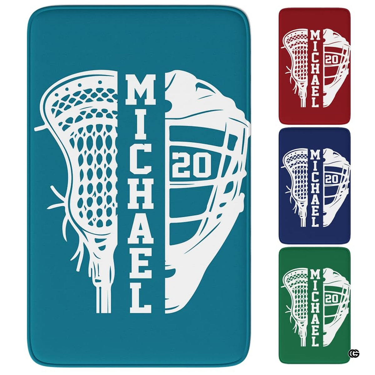 Lacrosse sports area rug featuring split stick head and helmet graphic display in bright room setting. - image 1 of 9