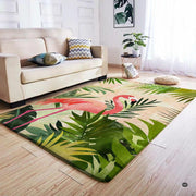 Bright sitting room interior showcasing the botanical flamingo palm art area rug - thumbnail image 6 of 7