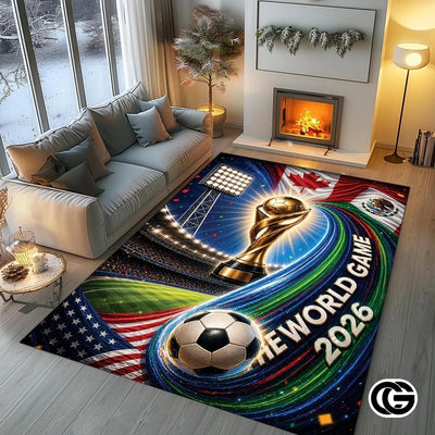 Personalized Soccer Welcome Mat with Family Name and Trophy
