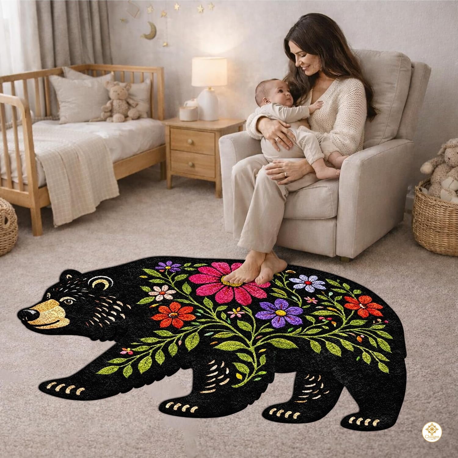 Custom Bear Paw Print Welcome Mat with Soft Plush and Non Slip Backing - A5