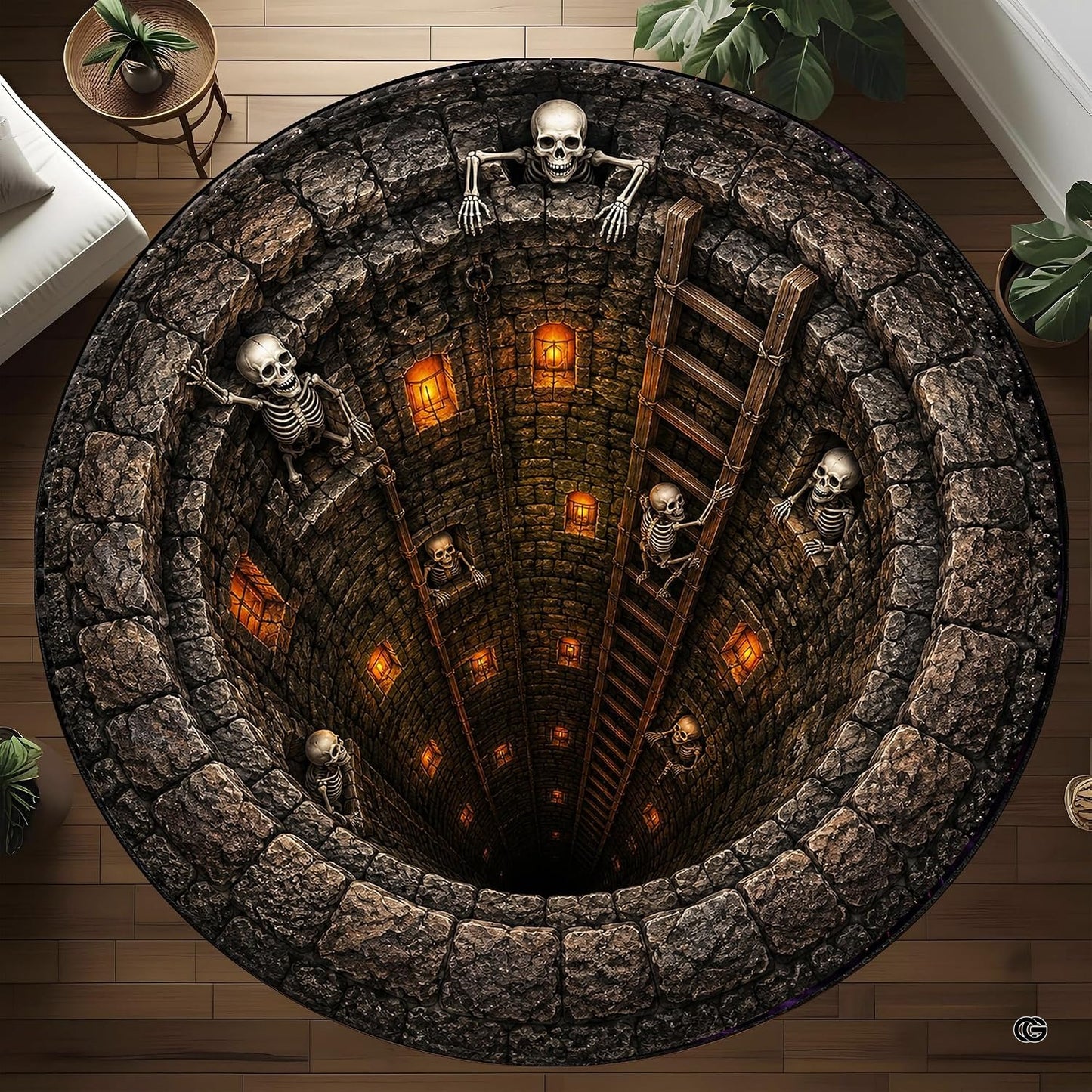Custom Halloween 3D Optical Illusion Round Rug Skeleton Horror Area Rug (1, #13)