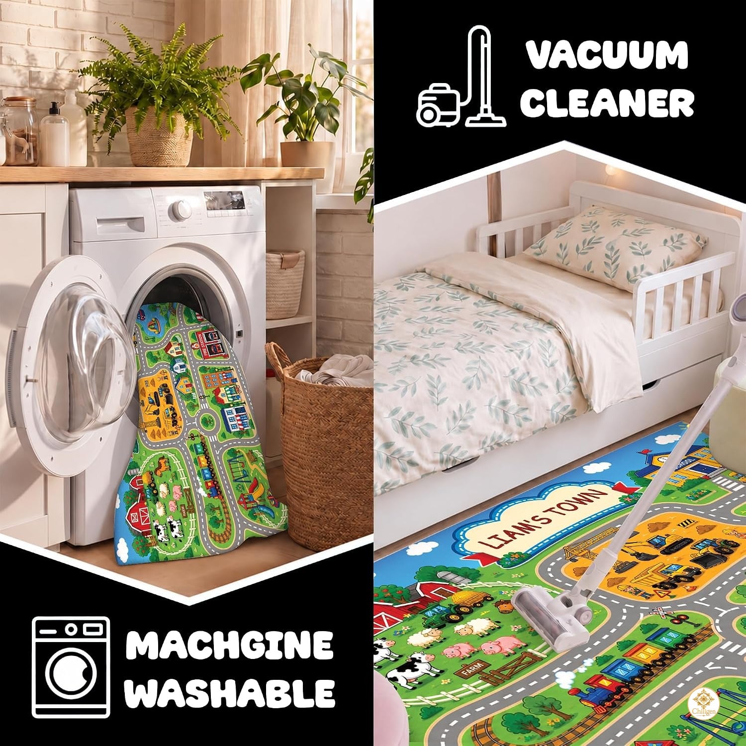 Custom Road Map Welcom Mat for Kids Room and Playroom - Map 9