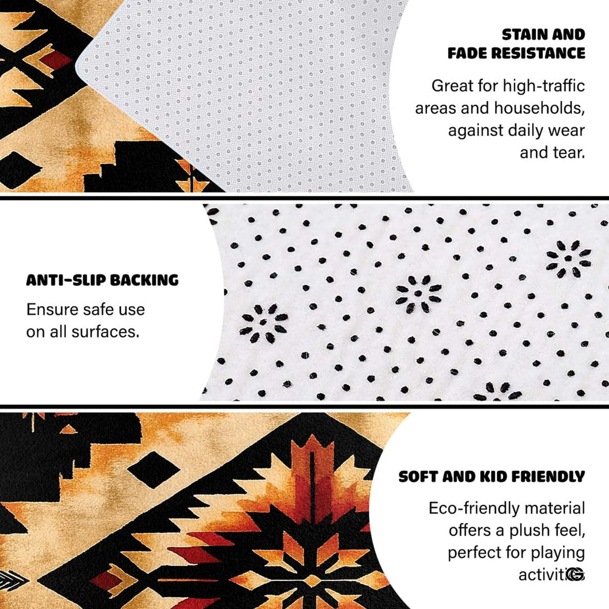 Close-up of diamond starburst motif with amber yellow, ochre, and deep crimson red gradient shades.