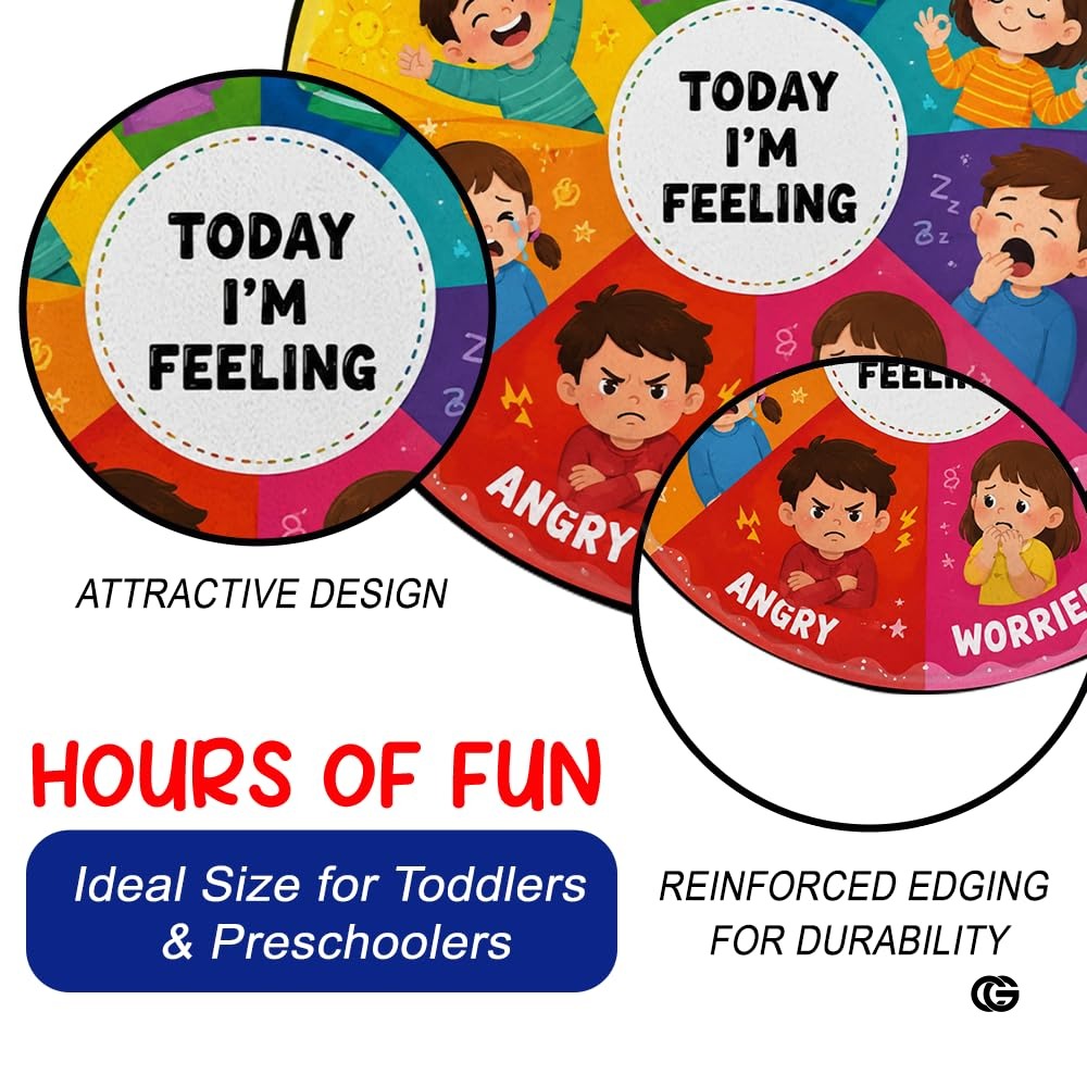 Wheel of Feelings and Emotions Round Rug, Educational Mental Health Rug for Classroom, Educational Animal Shape School Mat, Back to School Gift (Feeling 1)