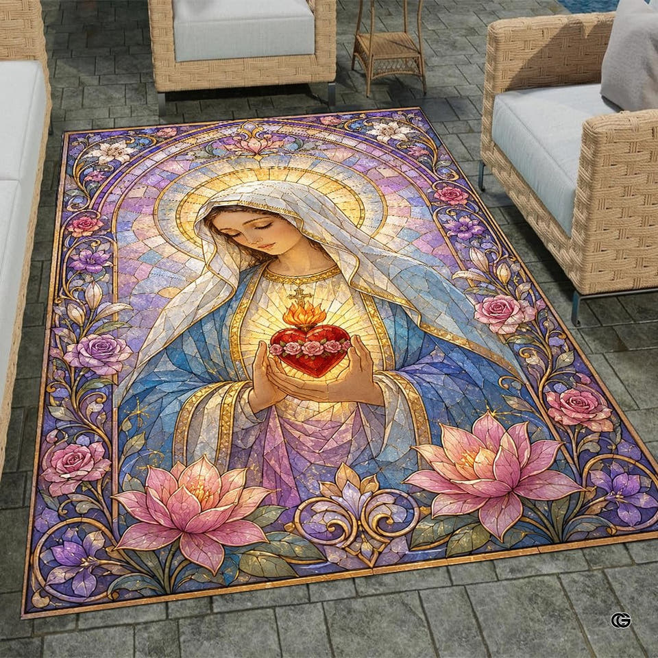 Custom Christian Rug with Name – Inspirational Faith Floral Area Carpet, Non-Skid Floor Mat for Bedroom, Living Room, Church Decor, Housewarming (Pink Roses)