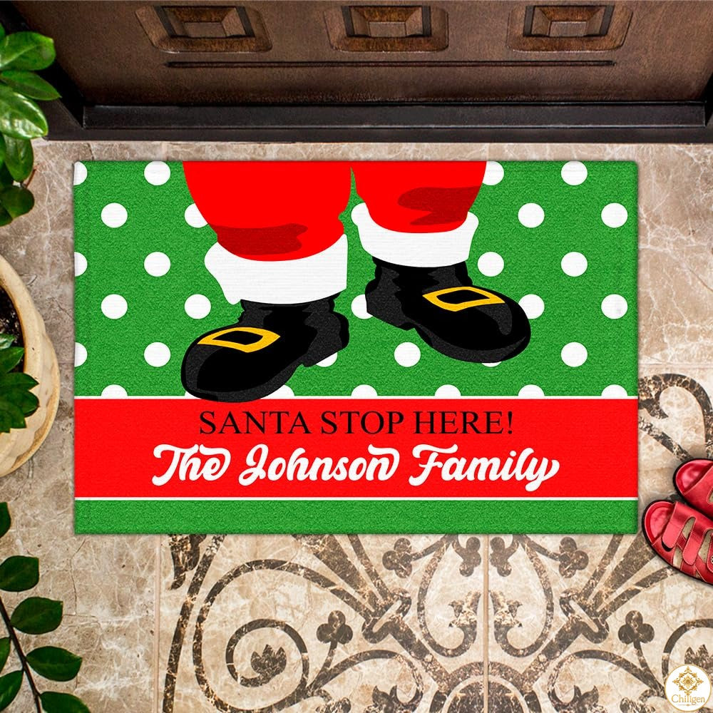 Personalized Christmas Doormat with Family Name and Custom Text