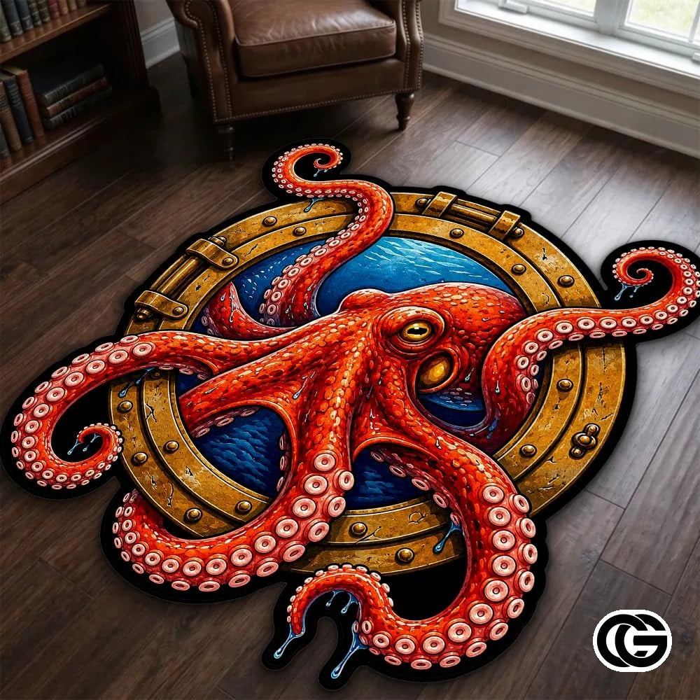 Custom Octopus Welcome Mat with Sea Monster and Name