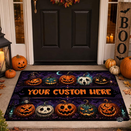 Halloween Door Mat Outdoor, Custom Spooky Welcome Mat with Black Cat and Pumpkin, Fall Front Door Mat for Porch Entryway Decor #3