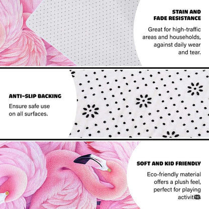 Pastel flamingo flock rug accenting a serene bedroom corner decor. - thumbnail image 7 of 7