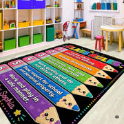 Kids school carpet styled in a learning room with rainbow pencil illustrations and colorful dotted border. - thumbnail image 2 of 7