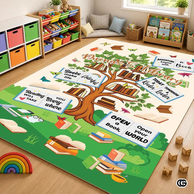 Custom Reading Tree Doormat with Book and Cat Detail - Reading Tree