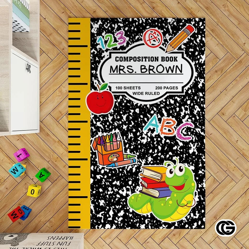 Custom Composition Notebook Welcome Mat for Kids and Classroom - A+ Style / 2' x 3' (Rectangular)