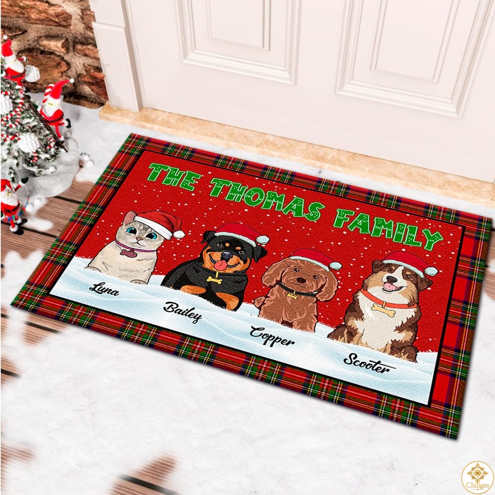 Personalized Christmas Doormat with Family Name and Custom Text