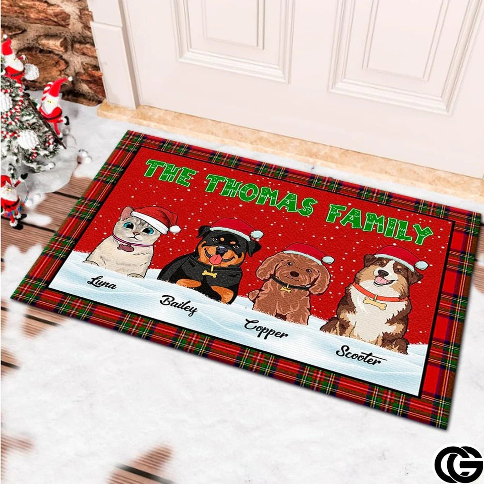 Personalized Christmas Doormat with Family Name and Custom Text