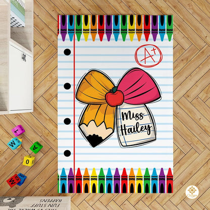 Custom Composition Notebook Classroom Rug for Kids - Pencil Bow / 2' x 3' (Rectangular)