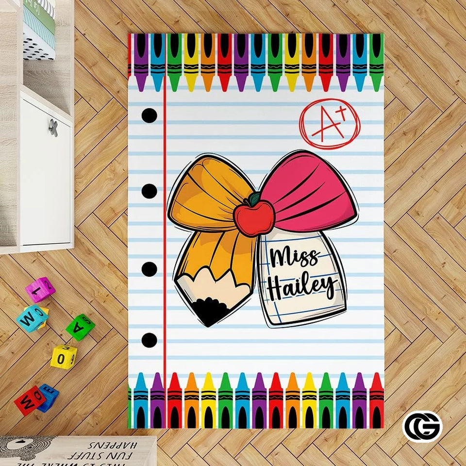 Custom Composition Notebook Classroom Rug for Kids - Pencil Bow / 2' x 3' (Rectangular)