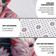 Bright modern interior decor setup featuring the tropical flamingo lotus flower floor carpet - thumbnail image 6 of 7
