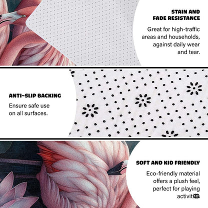 Bright modern interior decor setup featuring the tropical flamingo lotus flower floor carpet - thumbnail image 6 of 7