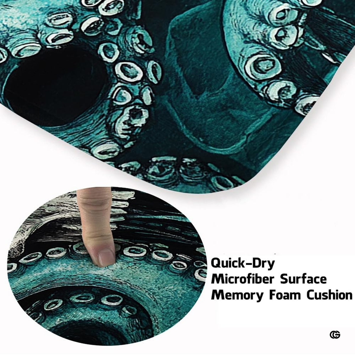 Top-down overhead view of rectangular gothic skull kraken octopus living room area rug