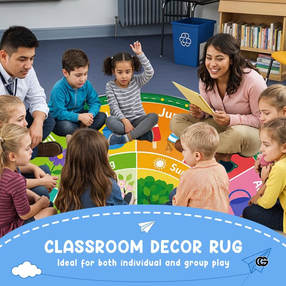 Wheel of Feelings and Emotions Round Rug, Educational Mental Health Rug for Classroom, Educational Animal Shape School Mat, Back to School Gift (Season 1)