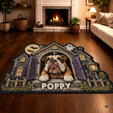 Custom Dog Photo Rug, Personalized Pet Portrait Area Mat Non Slip Indoor Door Rug for Dog Lovers, Welcome Home Decor Halloween (Haunted House)