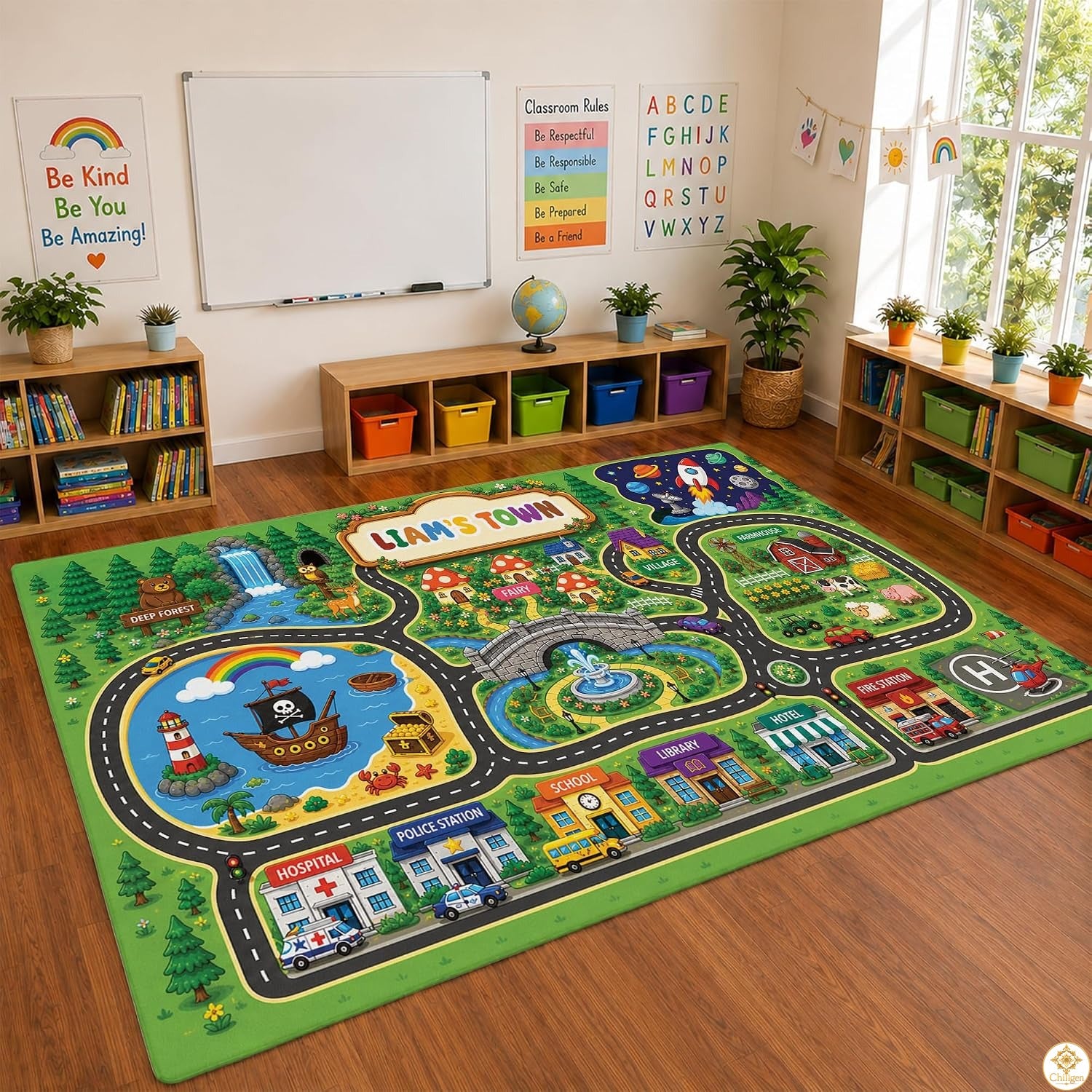 Custom Road Map Area Rug with Personalized City Street and Car Play Mat