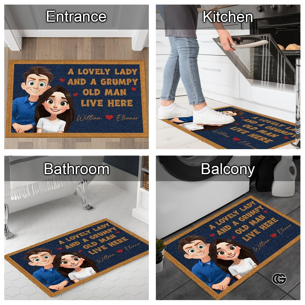 Personalized Family Couple Doormat, Custom Couple Husband Wife Doormat Gift, Outdoor Front Door Rug on Birthday, Christmas, Anniversaries, Valentine's Day for Him Her Woman (S4)