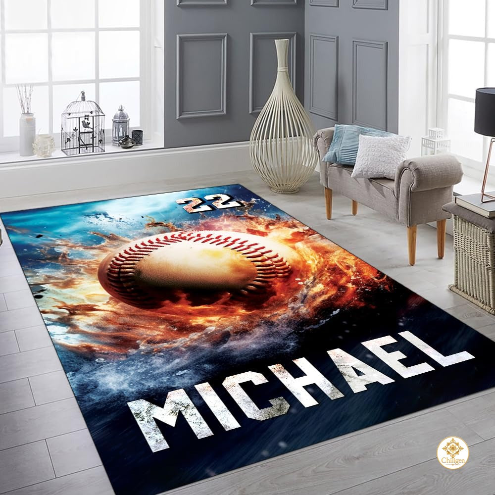 Custom Baseball Welcome Mat with Sports Pattern and Non Slip Backing