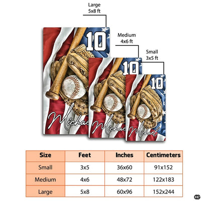 Bedroom floor mockup highlighting the American flag and baseball gear print area rug - thumbnail image 2 of 8