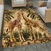 Spacious lounge area with leather sofa featuring the giraffe botanical rug - thumbnail image 2 of 7