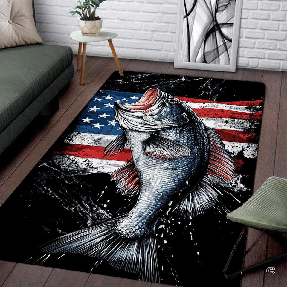 American flag patriotic bass fishing area rug - view 1