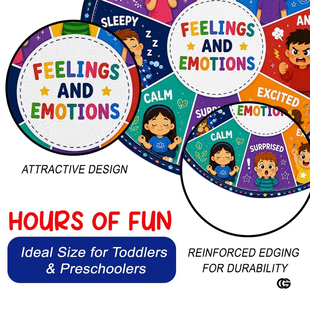 Wheel of Feelings and Emotions Round Rug, Educational Mental Health Rug for Classroom, Educational Animal Shape School Mat, Back to School Gift (Feeling 2)