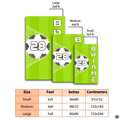 Bedroom floor mockup highlighting the green field soccer goal net print area rug - thumbnail image 2 of 7