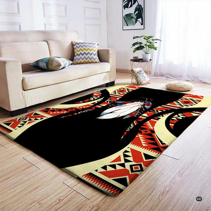 Southwest geometric area rug styled in a modern living space alongside rustic wood decor. - thumbnail image 4 of 7