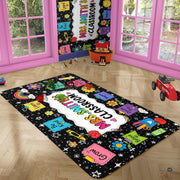 Personalized Teacher Classroom Rug, Custom Back to School Welcome Mat with Name, Kindergarten Preschool Elementary Decor, Composition Notebook Carpet (A04)