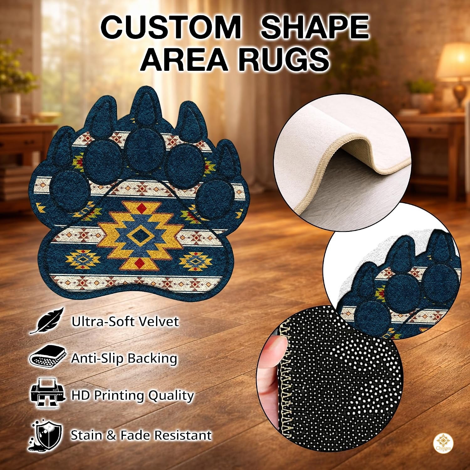 Custom Bear Paw Print Welcome Mat with Non Slip Backing