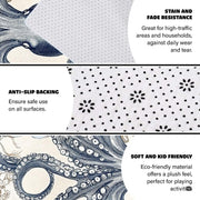 Close up texture detail showing soft pile surface and stitching of octopus area rug. - thumbnail image 3 of 7