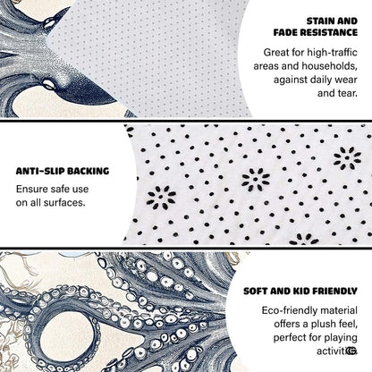 Close up texture detail showing soft pile surface and stitching of octopus area rug. - thumbnail image 3 of 7