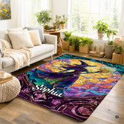 Personalized Witch Area Rug with Name - Custom Halloween Rug, Black Cat & Raven Floor Carpet, Spooky Gothic Home Decor, Non Slip Rugs (Style 2)