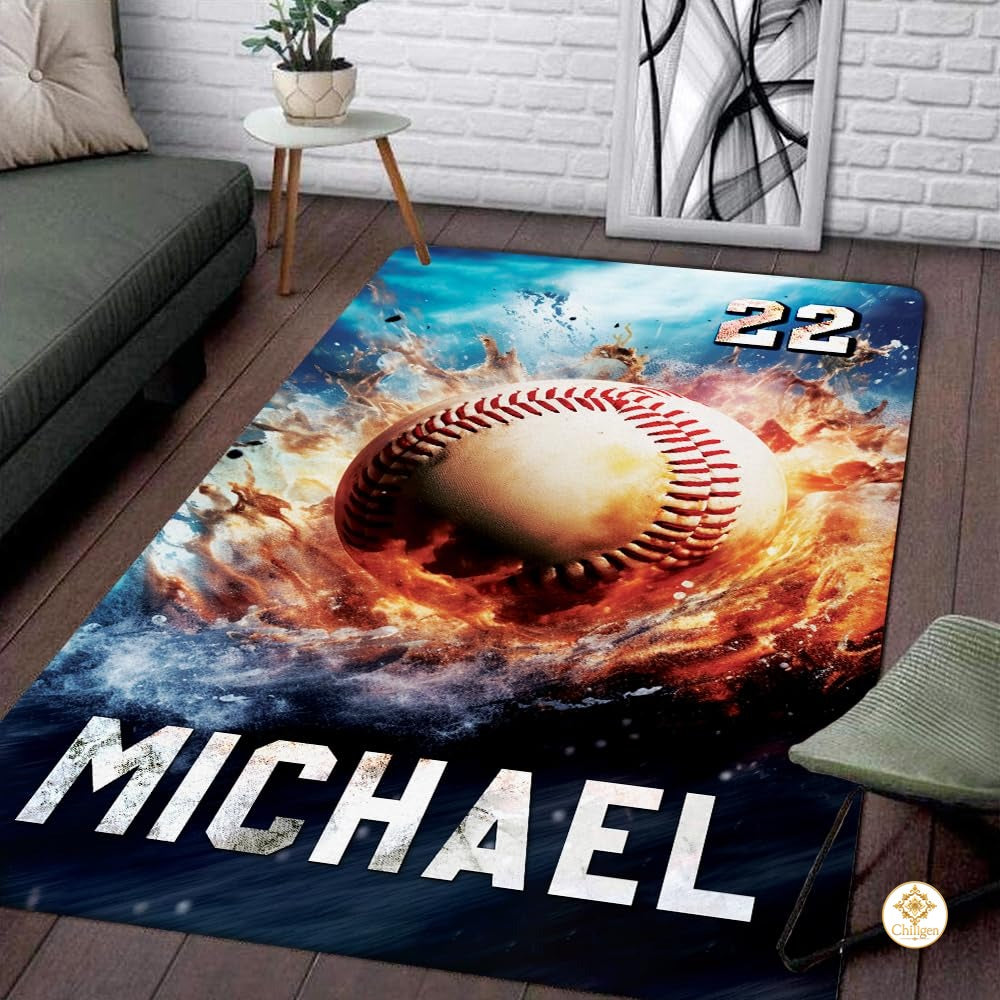Custom Baseball Welcome Mat with Sports Pattern and Non Slip Backing