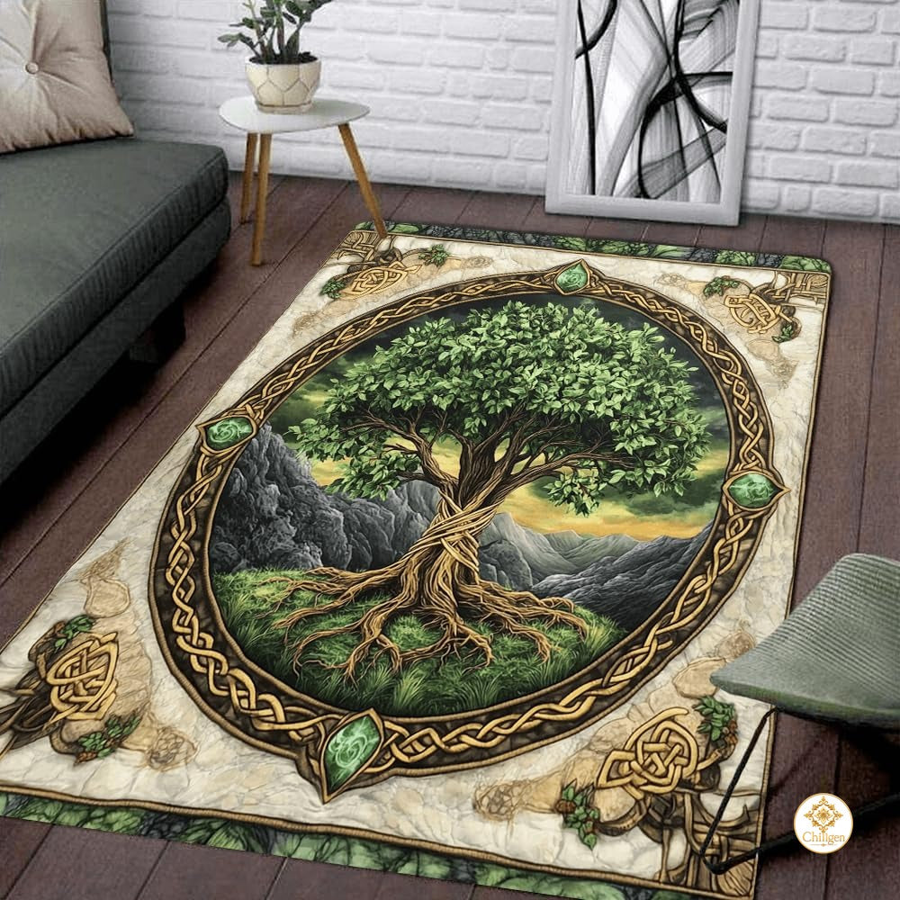 Custom Tree of Life Welcome Mat with Celtic Design and Non-Slip Backing - Tree-ds17
