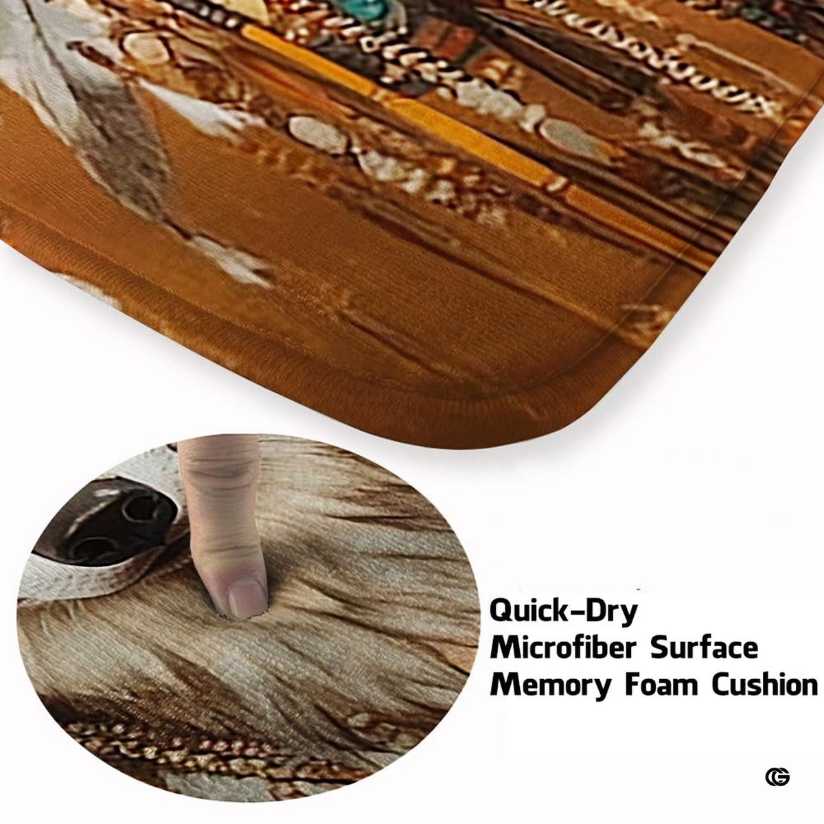 Close-up detail illustrating the wolf fur textures, ceremonial feathers, and microfiber pile