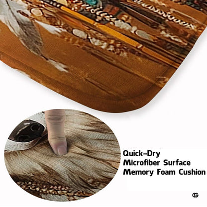 Close-up detail illustrating the wolf fur textures, ceremonial feathers, and microfiber pile - thumbnail image 3 of 7