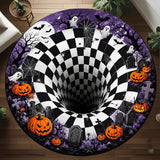 Custom Halloween 3D Optical Illusion Round Rug Skeleton Horror Area Rug (1, #10)